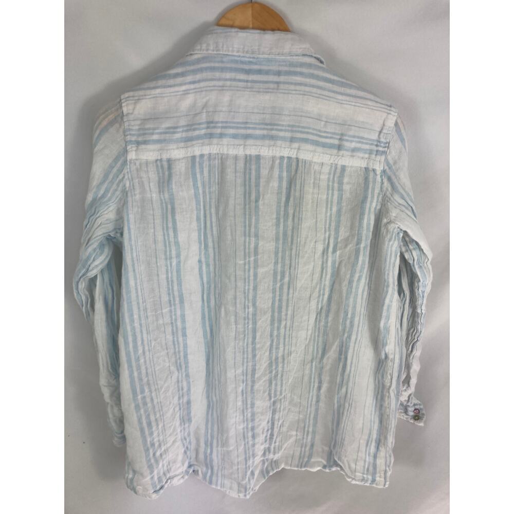 Jones New York 100% Linen Blue White Stripe Button Up Shirt Size Large - Picture 4 of 4